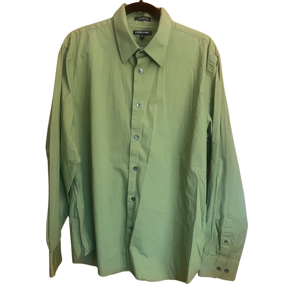 Sage Green Cotton Collared Shirt // Express Men's Size XL